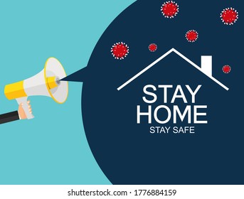 Stay Home. Stay Safe poster  awareness social media campaign and coronavirus prevention. Vector Illustration EPS10