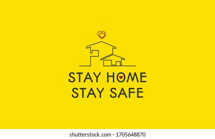 Stay home, stay safe poster, continuous lines
Text for design for
self protection times and home awareness social media campaign and corona virus prevention - Vector illustration. Yellow background.