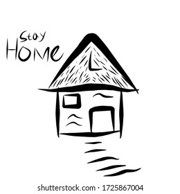 Stay home, stay safe poster design vector. Traditional house. Cute Lettering typography design for self protection times and home awareness social media campaign and coronavirus prevention.