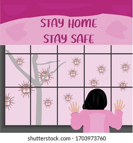 Stay home, stay safe poster design.home awareness and social media campaign and coronavirus prevention -illustration.