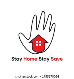 Stay home stay safe, save lives coronavirus awareness logo design, volunteer symbol, a helpful hand, and home icon, welcome, goodbye, good luck vector illustration on white background element symbol