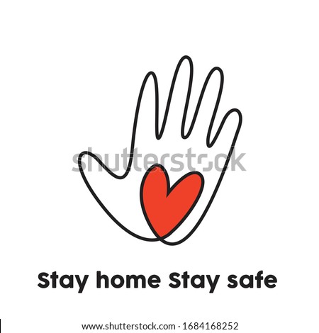 Stay home stay safe, save lives coronavirus awareness logo design, volunteer symbol, helpful hand icon, pandemic, save lives, welcome, goodbye, good luck vector illustration on white background