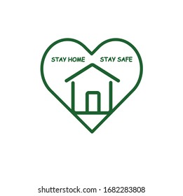 Stay Home, Stay Safe - Script Motivation Sign, Simple Line Vector Illustration. Home And Heart. Stop Coronavirus. Coronavirus Quarantine.