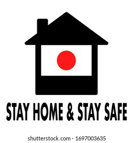 Stay home and stay safe, self-quarantine illustration for Japanese society. Covid-19 Coronavirus disease awareness.