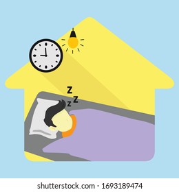 Stay At Home Stay Safe, Sleeping Time Flat Design Logo Vector Illustration