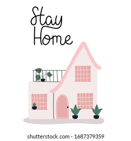 Stay home, Stay Safe, Social media campaign and coronavirus prevention for reduce risk of infection and spreading the virus. vector illustration.