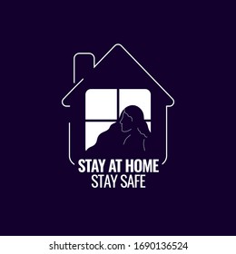 
stay at home, stay safe. vector design for social media campaigns so as to guard against the spread of coronavirus.
