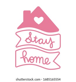 Stay Home Stay Safe Vector Illustration Art Pink Ribbon