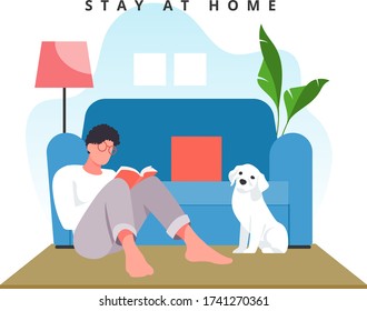 I Stay at Home Stay Safe - Vector Illustration