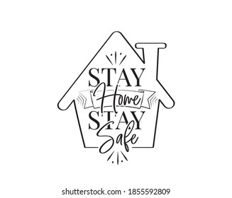 Stay home stay safe, vector. Scandinavian minimalist art design. Three pieces poster design. Wall art, artwork, home decor. Wording design, lettering