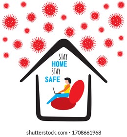 stay home stay safe and work from home concept design