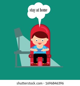 Stay Home Stay Safe. Work from home. People keep their distance to reduce the risk of infection to prevent the Covid-19 virus. Stay in the Quarantine Home As long as there is no virus Illustration Cor
