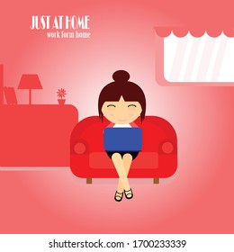 Stay Home Stay Safe. Work from home. People keep their distance to reduce the risk of infection to prevent the Covid-19 virus. Stay in the Quarantine Home As long as there is no virus Illustration Cor