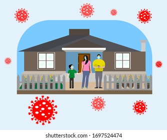 stay home safety family wearing protective Medical mask Corona virus outbreak  for prevent virus Covid-19. Father Mother Son wearing a surgical mask vector illustration