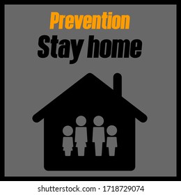Stay home. Safety rules for the prevention of coronavirus diseases. Avoid contact during the spread of the COVID-19 virus. Black, gray, and orange. Vector.