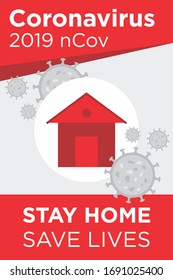 Stay home save lives design in red color background