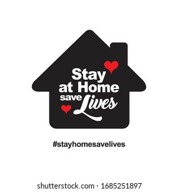 Stay home save lives - Lettering typography poster with text for self  quaratine times. Hand letter script motivation sign catch word art design. style monochrome illustration. with icon home.