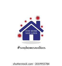 Stay home save lives - Lettering typography poster with text for self quaratine times. Hand letter script motivation sign catch word art design. style monochrome illustration. with icon home.