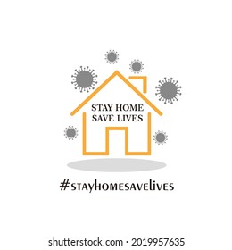 Stay home save lives - Lettering typography poster with text for self quaratine times. Hand letter script motivation sign catch word art design. style monochrome illustration. with icon home.