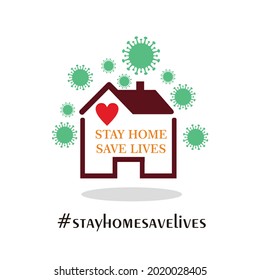 Stay home save lives - Lettering typography poster with text for self quaratine times. Hand letter script motivation sign catch word art design. style monochrome illustration. with icon home.