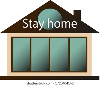 Stay home, save the lives of many. Isolated house with the words stay home. Logo or emblem design for poster, web banner or social networks. Quarantine coronavirus.