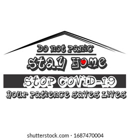 Stay home and save lives poster, illustration of self quarantine and stop COVID-19 sign