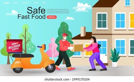 Stay home. Save lives. Shopping online and fast shipping while self quarantine in social distancing Coronavirus COVID-19 outbreak concept. Delivery Man Ride Scooter Motorcycle Cartoon Vector.