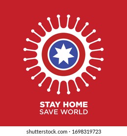Stay Home and Save World. Circle with Star. Coronavirus Covid-19 Vector illustration.