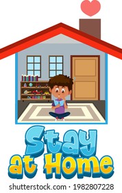 Stay at home and self-isolation banner with cartoon character stay at home  illustration