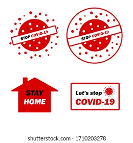 Stay home set covid-19. Working from home. Homeschooling. Vector icons set. Stay home stickers