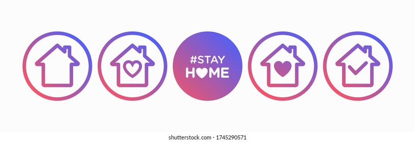 Stay home set icon and self-isolation for social media campaign. Distancing measures to prevent virus spread. Covid-19 signs. Stay home. self-isolation icon set on white background.