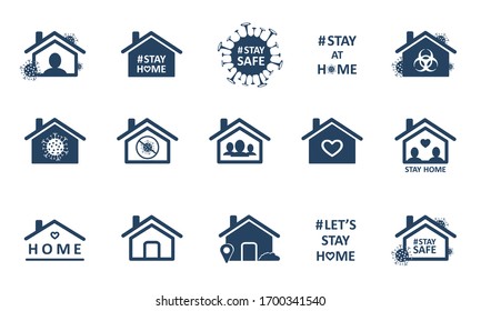 Stay Home. Set Of Social Media Sticker Of Self-isolation. Distancing Measures To Prevent Virus Spread. Vector Icon Covid19 For Apps, Highlight Cover Or Stories Template. Perfect For Posts, News.