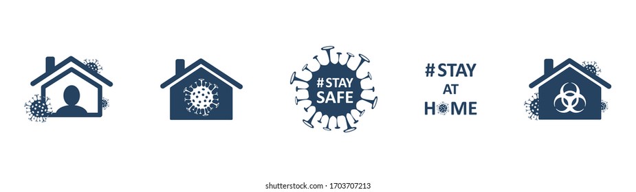 Stay home. Set of social media sticker of self-isolation. Distancing measures to prevent virus spread. Vector icon covid19 for apps, highlight cover or stories template. Perfect for posts, news.