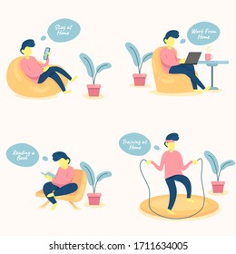 Stay at home set vector