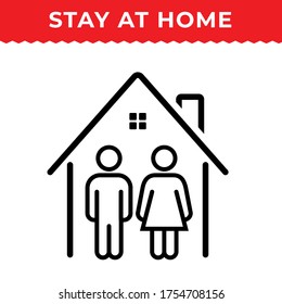 Stay at Home Sign Design Vector.  I Stay at Home to Fight Coronavirus, Stay Safe, Prevent Infection, Family at Home,