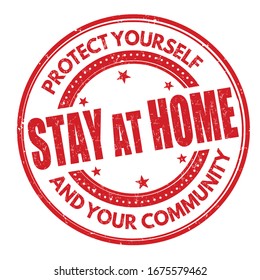 Stay at home sign or stamp on white background, vector illustration