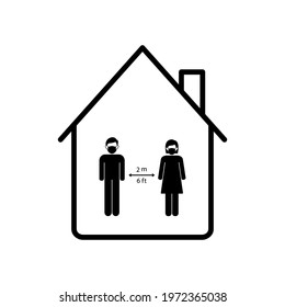 Stay home sign vector icon with social distancing. New Normal concept and wear face mask.