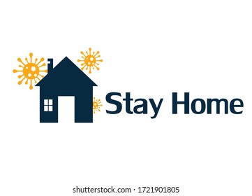 Stay home signage. Navy house against virus. Quarantine time. Vector illustration.