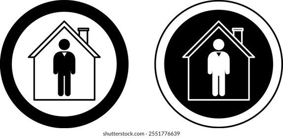 Signos de quedarse en casa. Iconos de vector blanco y negro. Cuarentena, autoaislamiento. Medidas De Seguridad, Prevención De Enfermedades Infecciosas. Protección contra el coronavirus. Concepto médico