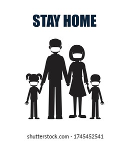 Stay home silhouettes Flat people vector social distancing practice outbreak pandemic virus transmission