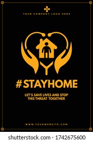 Stay at home in simple house and under roof. Covid 19 or Coronavirus protection campaign icon. Symbol or symbol vector illustration