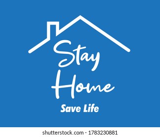 Stay at home in simple house and under roof. Covid 19 or Coronavirus protection campaign icon. Symbol or symbol vector illustration