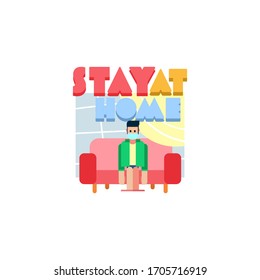 Stay at Home and Sitting in Sofa illustration