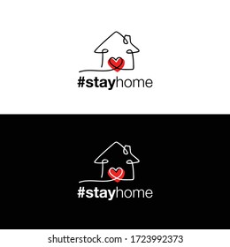 Stay at home slogan, drawing house and heart shape