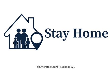 Stay at home slogan with home and family inside. Protecting a campaign or measure from coronavirus, COVID-19. Stay at home with a quote, a hashtag . Coronavirus, COVID 19, protection logo.