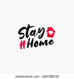 Stay home slogan with hashtag, house and heart inside