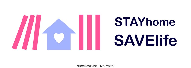 Stay at home slogan with heart. Self isolation, quarantine due to coronavirus.  Coronavirus, COVID 19 protection logo.