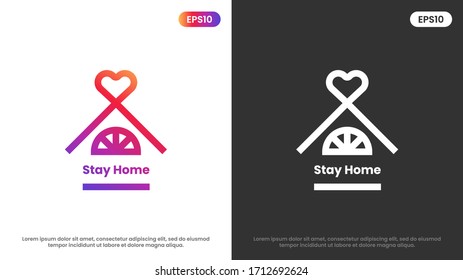 Stay at home slogan with house and Colorful  heart logo icon . COVID 19 or Corona virus prevention concept. protection logo. Vector Illustration.