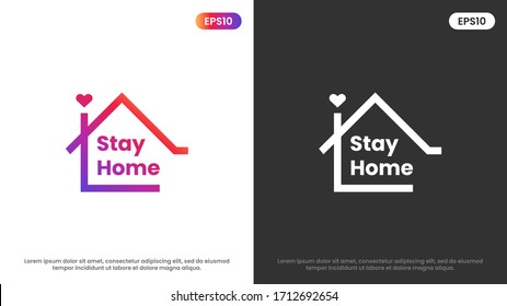 Stay at home slogan with house and Colorful  heart logo icon . COVID 19 or Corona virus prevention concept. protection logo. Vector Illustration.