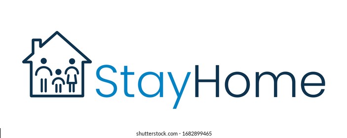 Stay At Home Slogan With House And Couple Icon. People Self Isolation Icon. Protection Campaign From Coronavirus, COVID-19. Stay Home Text, Hash Tag. Coronavirus, COVID Logo. Vector Illustration